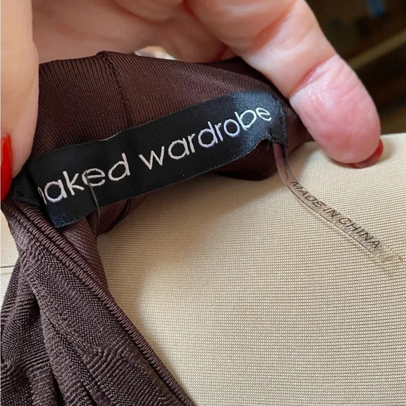 naked wardrobe open back mock neck crop top brown M - Picture 3 of 5